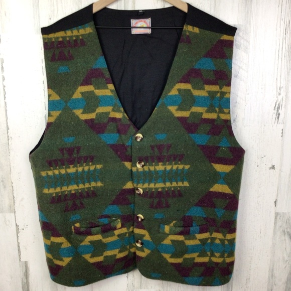 Adventure Bound Vintage Men's Wool Blend Southwestern Aztec Lightweight Vest XL - Picture 1 of 7